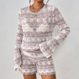 Two-piece Autumn/Winter Patchwork Knitting Loose Round Neck Striped Sweater Women