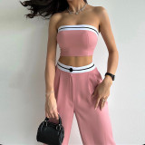 Women's Outdoor Wear Track Tank Strapless Contrasting High Waist Wide Leg Trousers Casual Set