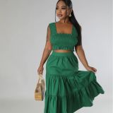 Summer Sexy Suspenders Two-piece Pleated Strapless Top High Waist Trendy Sexy Swing Skirt Set
