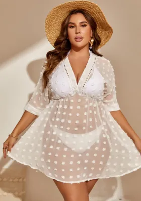 Plus Size Women's Jacquard Patchwork Cutout Beach Cover Up Dress