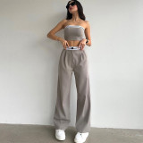 Women's Outdoor Wear Track Tank Strapless Contrasting High Waist Wide Leg Trousers Casual Set