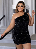 Plus Size Women's One Shoulder Sequin Ladies Dress