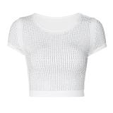 Ladies Summer Beaded Short Sleeve Crop T-Shirt Tank Top
