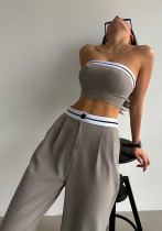 Women's Outdoor Wear Track Tank Strapless Contrasting High Waist Wide Leg Trousers Casual Set
