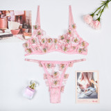 Sexy Romantic Butterfly Embroidery See-Through Sexy Lingerie Set