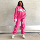 Knitting Letter Printed Long Sleeve Top Sweatpants Set Fall Winter Sports Fashion Casual Women's Clothing