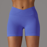 Seamless knitting breathable solid color cross waist yoga shorts running fitness Hot Shorts women