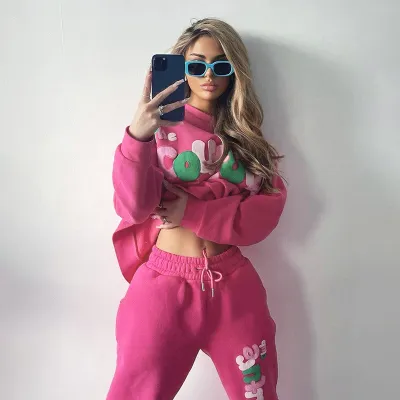 Knitting Letter Printed Long Sleeve Top Sweatpants Set Fall Winter Sports Fashion Casual Women's Clothing