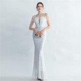 Elegant Formal Party sequins feather straps evening dress