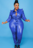 Solid Leather Fashion Sexy Plus Size Women's Two-Piece pants Set