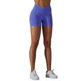Seamless knitting breathable solid color cross waist yoga shorts running fitness Hot Shorts women