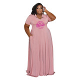 Plus Size Women Turndown Collar Solid Dress