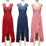 Women v-neck sleeveless lace mesh dress