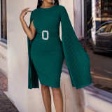 Plus Size Women African Solid Bodycon Cape Dress