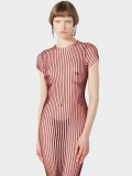 Women Summer Casual Round Neck Short Sleeve Striped Print Dress