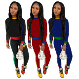 Women Casual Sport Colorblock Top and Pant Two-Piece Set