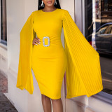 Plus Size Women African Solid Bodycon Cape Dress