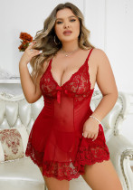 Plus Size Women Lace Suspender See-Through Pajama Sexy Lingerie
