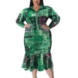 Plus Size Fall Women's Collared Open Long Sleeve Dress