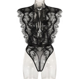 Onesie Sexy Lace Lace Patchwork Deep v Slim Fit Sexy Onesie