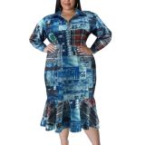 Plus Size Fall Women's Collared Open Long Sleeve Dress