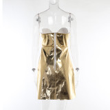 Leather pu metallic summer fashion slim slit dress