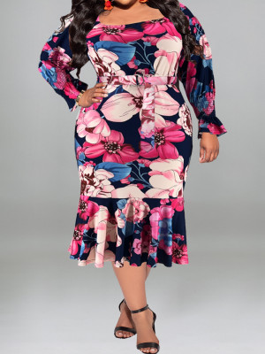 Plus Size Ladies Fall Long Sleeve Dress