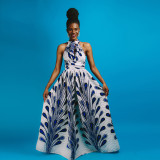 Print Lace-Up Multi Wear African Dress Ethnic Ladies Sexy Slit Maxi Dress
