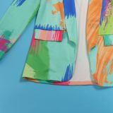 Casual Fashion Multi-Color Print Fashion Blazer Top