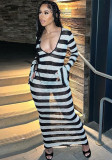 Women's Summer Fashion Sexy Long Sleeve Striped Print Dress