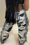Fall Casual Fashion Women's Multi-Color Pattern Fringed Pants