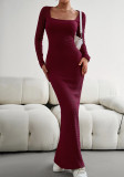 Women's Sexy Autumn Slim Square Neck Long Sleeve Knitting Dress