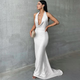 Women's Fall Fashion Chic Sexy Low Back Halter Neck Evening Dress