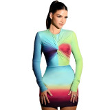 Women's Fall Ombre Print Knot Bodycon Dress