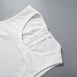 Women's Summer Solid Color Round Neck Sleeveless Back Zipper Hollow Bodysuit