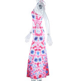 Halter Neck Printed Tight Fitting Long Maxi Dressfor Women