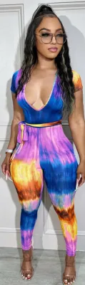 Women's Fashion Casual Tie Dye Print Jumpsuit