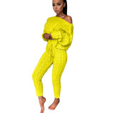 Women Round Neck Long Sleeve Sweater and Pants Two-Piece Set