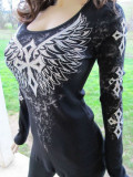 Women Chic Wings Print Long Sleeve Square Neck Top