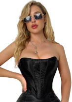 Top Sleeveless Camisole Herringbone Support Zipper Satin Tank Wrap Breastbone Women Corset