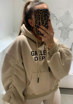Autumn And Winter Fleece Hoodies Women's Solid Color Loose Style Top