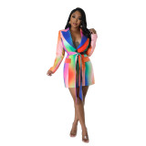 Women's Fashion Multicolor Print Blazer Dress