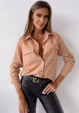 Trendy Pocket Slim Fit Turndown Collar Long Sleeve Women's Shirt