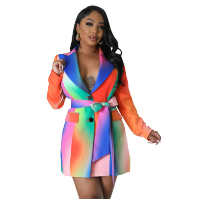 Women's Fashion Multicolor Print Blazer Dress
