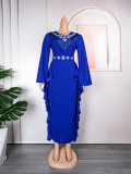 African Plus Size V Neck Chic Career Dress Women's High Waist Long Sleeve Maxi Dress