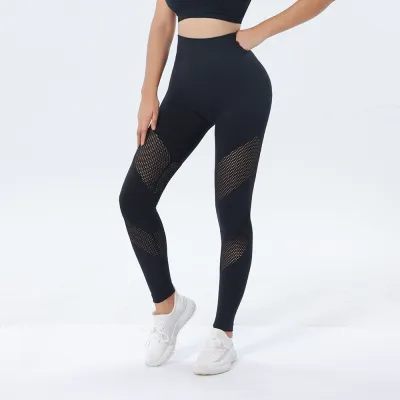 Outdoor Wear Quick-Drying Hollow Tummy Control Butt Lift Long Yoga Pants Women's Seamless High Waist Yoga Fitness Pants Trousers