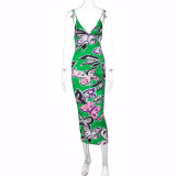 Butterfly Print Sexy Bright Color Straps Dress
