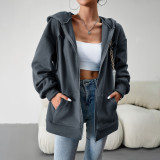 Women's Fall Winter Loose Casual Hoodies Sport Zipper Cardigan Hooded Jacket