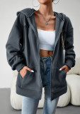 Women's Fall Winter Loose Casual Hoodies Sport Zipper Cardigan Hooded Jacket