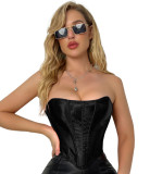 Top Sleeveless Camisole Herringbone Support Zipper Satin Tank Wrap Breastbone Women Corset